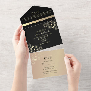 Invitation Tout En Un Boho Rose Gold et Black Mariage