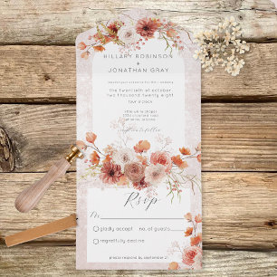 Invitation Tout En Un Boho rouille moderne & Neutres Floral Sans dîner