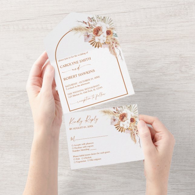Invitation Tout En Un Boho rouille & Pampas Grass Mariage (Déchirure)