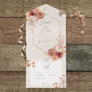 Invitation Tout En Un Boho Rust Fall Floral Frame on Cream No Dinner