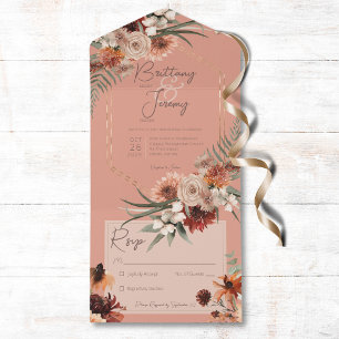 Invitation Tout En Un Boho Rust Neutre Automne Floral Peach Rust No Dinn