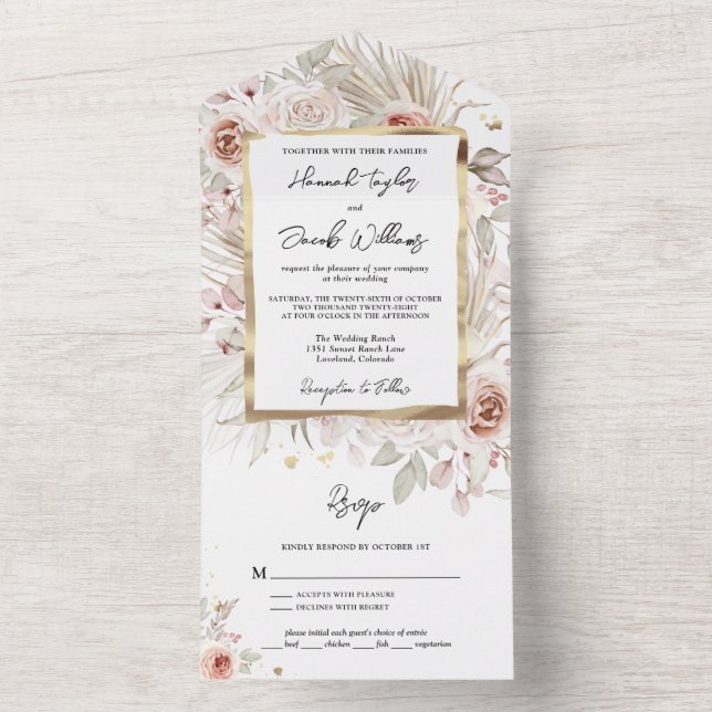 Invitation Tout En Un Boho Rustic Floral avec Mariage RSVP (À l'intérieur)