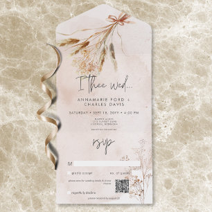 Invitation Tout En Un Boho Rustic Pampas & Bouquet d'herbe séchée QR Cod