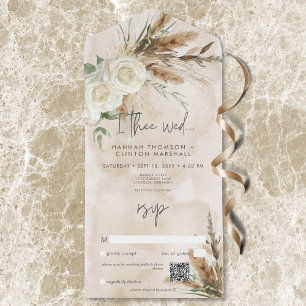 Invitation Tout En Un Boho Rustic White Roses & Pampas Mariage QR Code