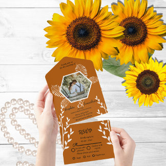 Invitation Tout En Un boho rustique brûlé mariage orange