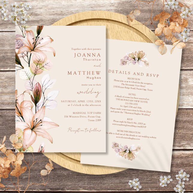 Invitation Tout en un Boho Rustique Floral Mariage de automne (All In One Rustic Boho Floral Autumn Fall Wedding Invitation)
