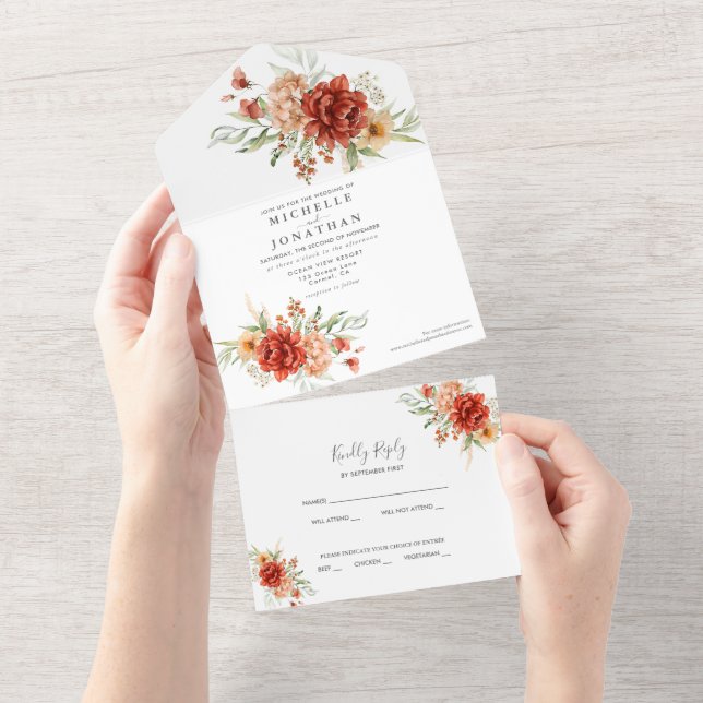 Invitation Tout En Un Boho Rustique Mariage Floral (Déchirure)