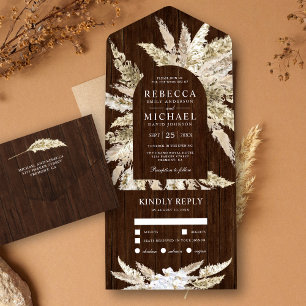 Invitation Tout En Un Boho Rustique Pampas Grass Grange Mariage Arche en