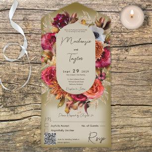 Invitation Tout En Un Boho Sage Green Moderne Floral Wreath QR Code