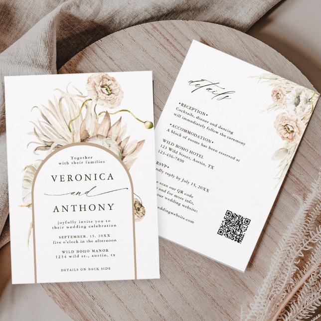 Invitation Tout en un Boho sauvage Protea Pampas Mariage en h (Créateur téléchargé)