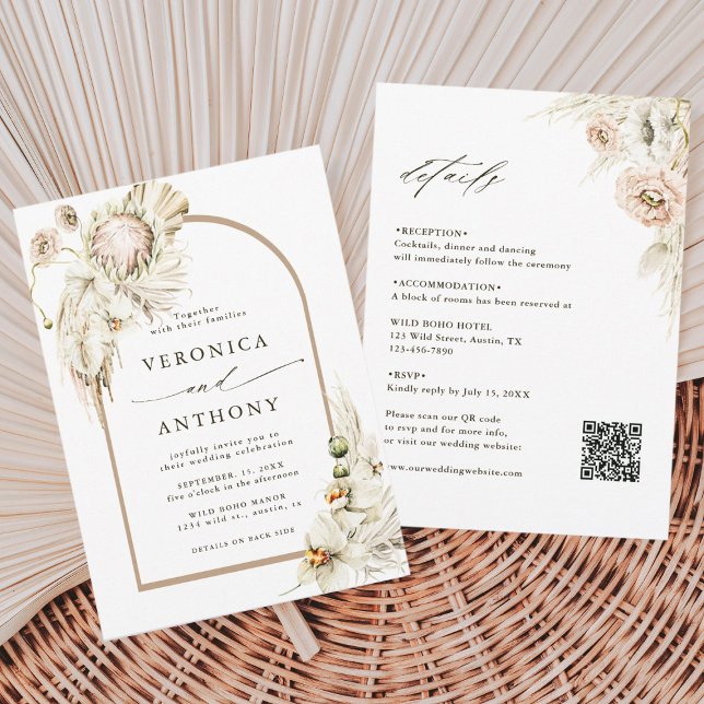 Invitation Tout en un Boho sauvage Protea Pampas Mariage en h (Créateur téléchargé)