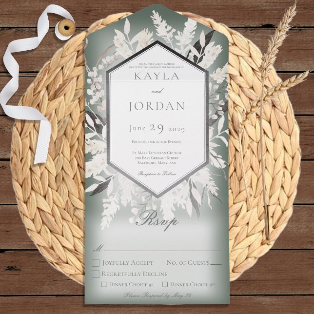 Invitation Tout En Un Boho séché Grass Wreath Sage Green Diner (Créateur téléchargé)