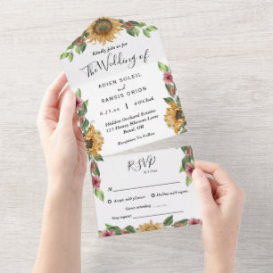 Invitation Tout En Un Boho Sunflower Chanson Demande RSVP Mariage