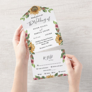 Invitation Tout En Un Boho Sunflower Menu Choix du Mariage RSVP