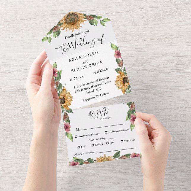 Invitation Tout En Un Boho Sunflower Restrictions alimentaires Mariage R (Déchirure)