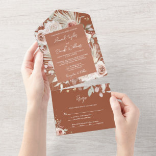Invitation Tout En Un Boho Terracotta Floral rustique avec Mariage RSVP