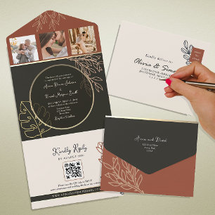 Invitation Tout En Un Boho Terracotta Orange Brûlé Mariage