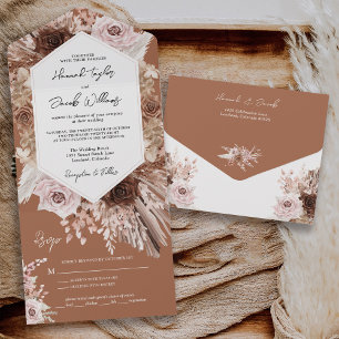 Invitation Tout En Un Boho Terracotta Pampas Grass avec Mariage RSVP