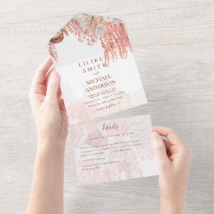 Invitation Tout En Un Boho Terracotta Rose Pampas Grass Mariage Floral