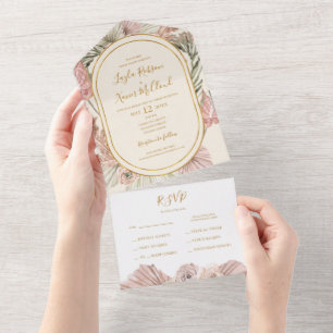 Invitation Tout En Un Boho Tropical Botanical   Sceau D'Ivoire Et Envoi