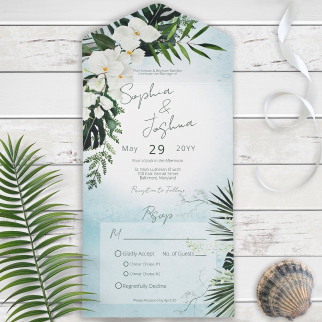 Invitation Tout En Un Boho Tropical Green Diner Aqua Moderne (Créateur téléchargé)