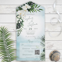 Boho Tropical Green Moderne Aqua QR Code