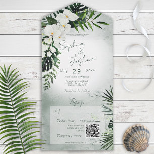 Invitation Tout En Un Boho Tropical Green Moderne Code QR Vert