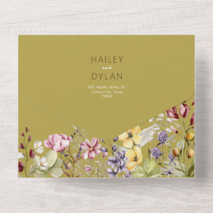 Invitation Tout En Un Boho Watercolor Fleurs sauvages Meadow Mariage tou