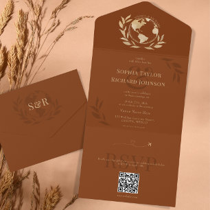 Invitation Tout En Un Boho World Map Burnt Orange Destination Mariage