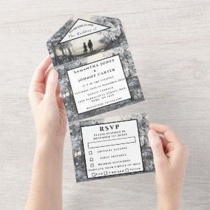 Invitation Tout En Un Bois d'hiver RSVP Watercolor Mariage forestier