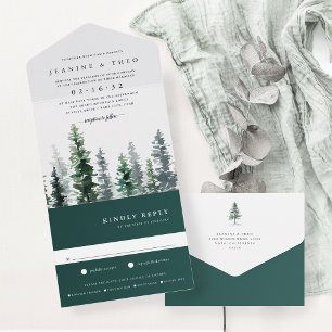 Invitation Tout En Un Bois Mariage d'aquarelle d'hiver