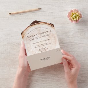 Invitation Tout En Un Bois Mariage rustique Bagues d'écorce Unique