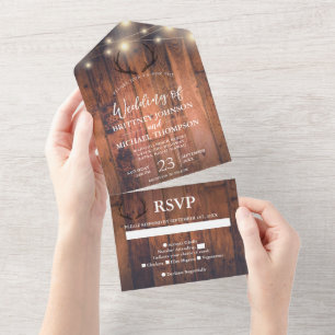 Invitation Tout En Un Bois Rustique Antler Éclairage Mariage Tout En