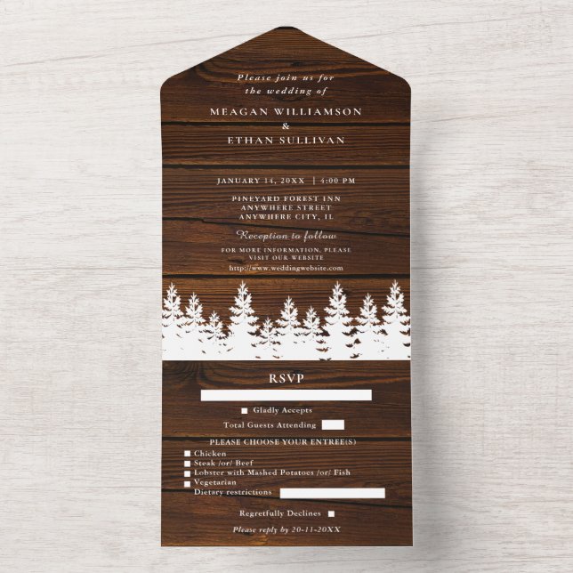 Invitation Tout En Un Bois Rustique Automne Automne Mariage d'hiver avec (À l'intérieur)