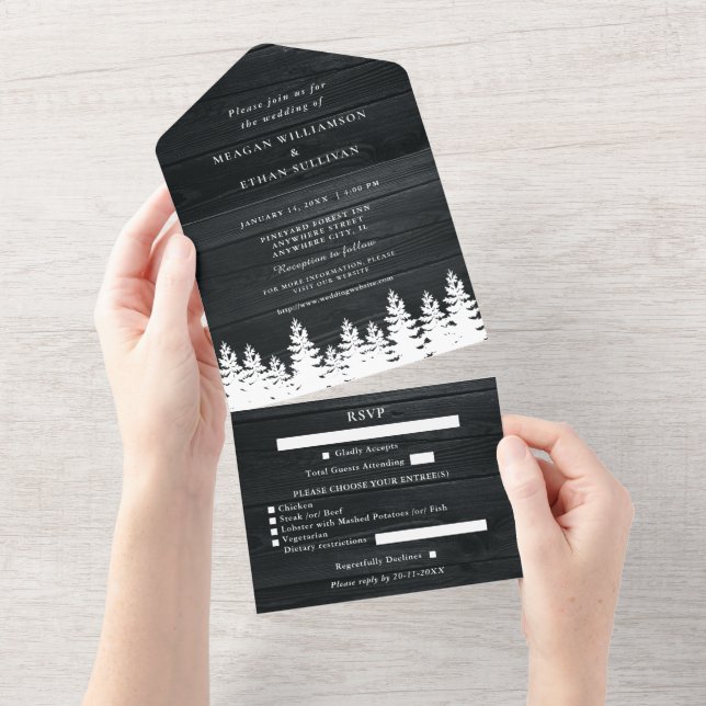 Invitation Tout En Un Bois Rustique Automne Automne Mariage d'hiver avec (Déchirure)