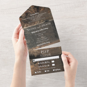 Invitation Tout En Un Bois rustique Chunky Minimal Mariage moderne Grang