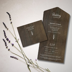 Invitation Tout En Un Bois rustique Pins simples Mariage extérieur