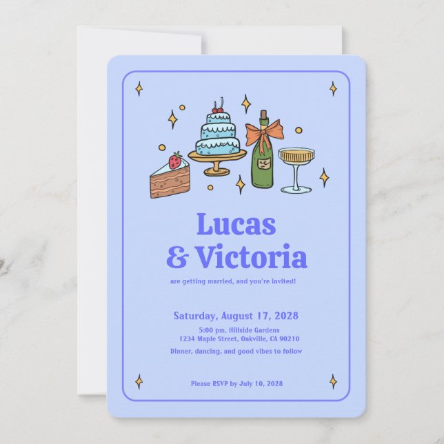 Invitation Tout en un Bold Lavender bleu Whimsical QR Code (Devant)