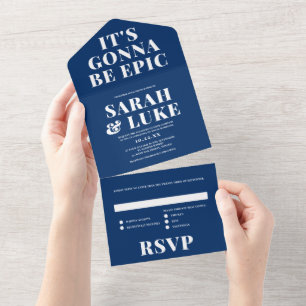Invitation Tout En Un BOLD LOVE Mariage Navy Blue - Ça va être épique