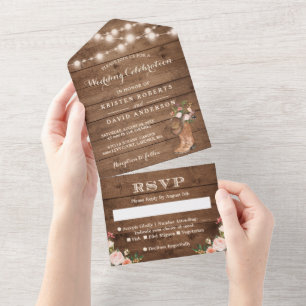 Invitation Tout En Un Boots rustiques Western Country String Mariage