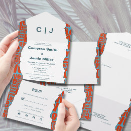 Invitation Tout En Un Bordure de typographie irrégulière du Mariage bleu