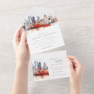 Invitation Tout En Un Boston Massachusetts City Scape Mariage d'aquarell