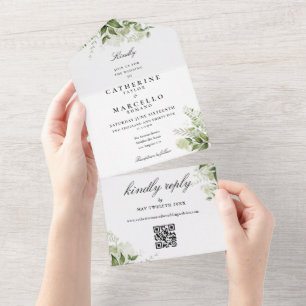 Invitation Tout En Un Botanical Floral Greenery QR Code Mariage
