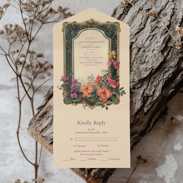 Invitation Tout En Un Botanique Bliss Fleur sauvage Art Nouveau Mariage (Créateur téléchargé)