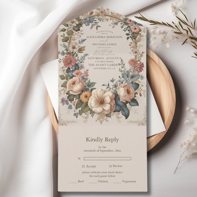Invitation Tout En Un Botanique Bliss Fleur sauvage Art Nouveau Mariage (Créateur téléchargé)