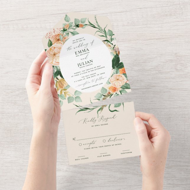 Invitation Tout En Un Botanique Boho Mariage floral (Déchirure)