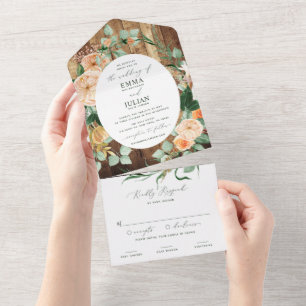 Invitation Tout En Un Botanique Boho Vert Bois Bois Rustique Mariage
