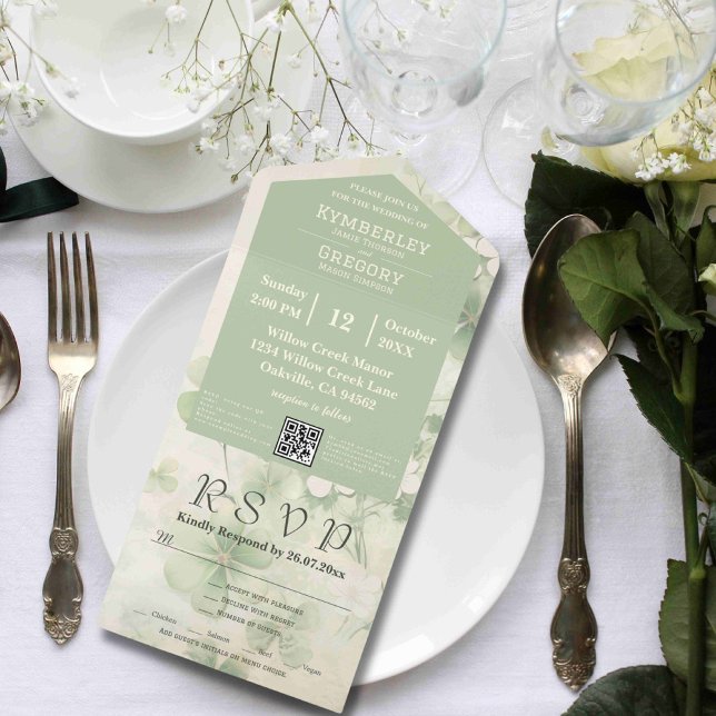 Invitation Tout En Un Botanique Floral Green Chartreuse Irish QR Code (Créateur téléchargé)