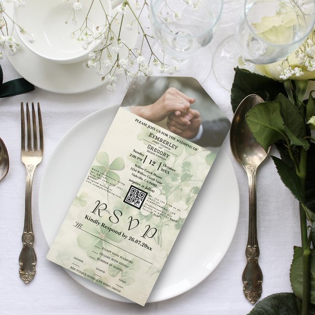 Invitation Tout En Un Botanique Floral Green Chartreuse QR Code Photo (Créateur téléchargé)