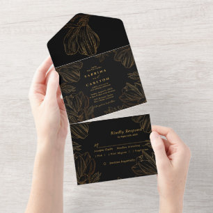 Invitation Tout En Un Botanique moderne Golden Nature Floral Mariage